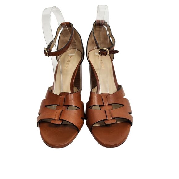M. GEMI Shoes Womens 40.5 9.5 Brown Tan Heel Sandals Block Heel Ankle Strap Twee - Picture 3 of 8